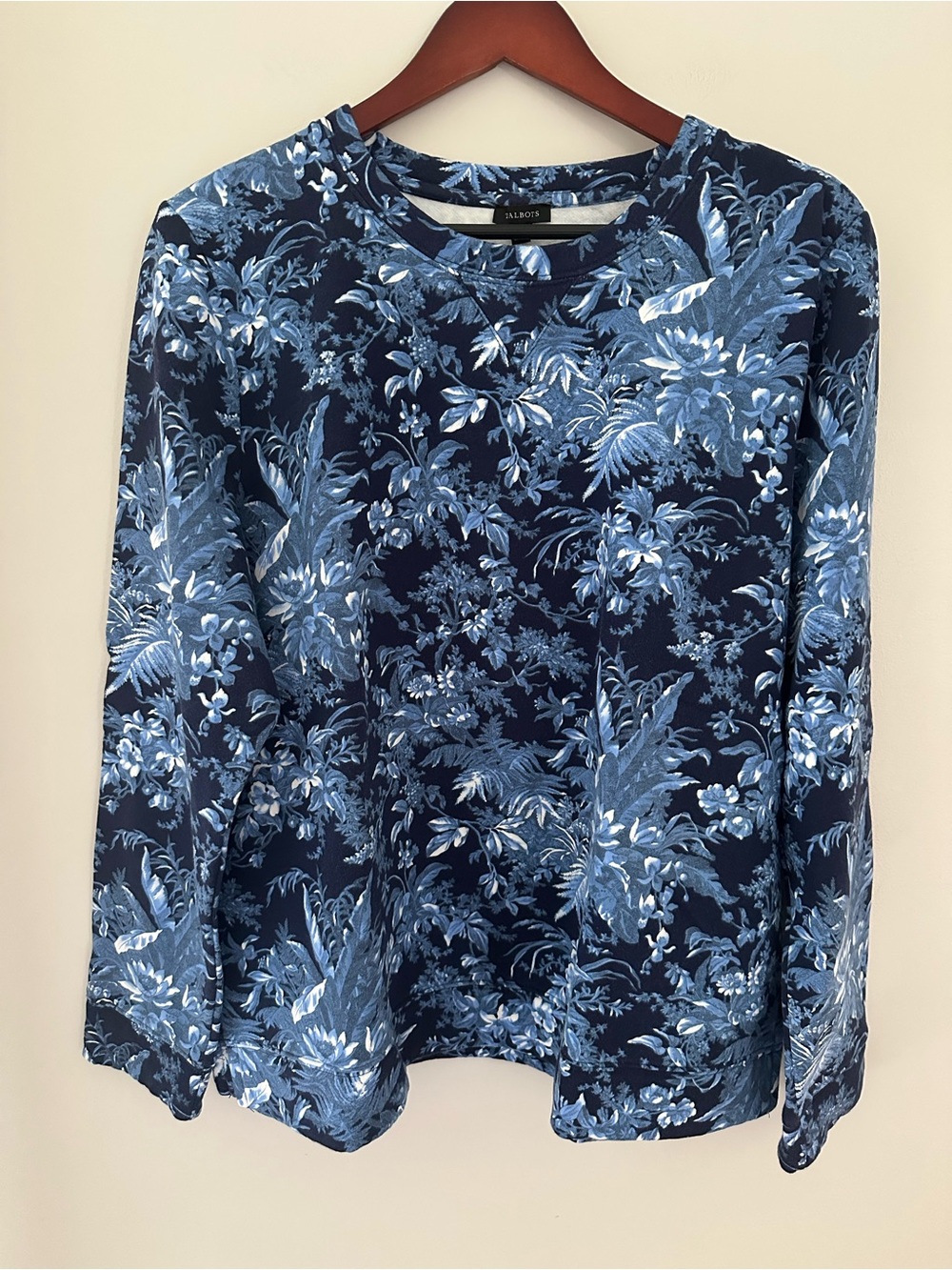Talbots Blue Floral Casual Crewneck Long-Sleeve Sweatshirt Top Sz XL